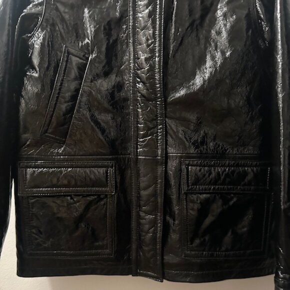 One Teaspoon Rich BLACK OUT Patent Leather Lined Zip Shimmer Short JACKET NWT - Picture 8 of 16